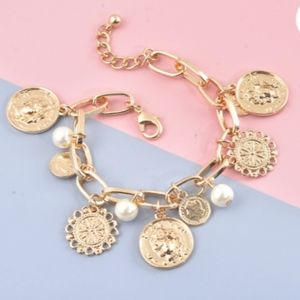 Coin Charm Bracelet w/White Glass Pearl. Brand new w/velvet gift bag or box